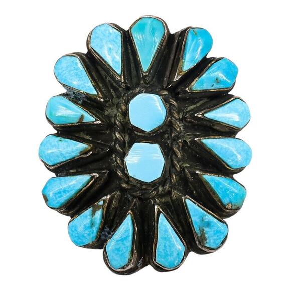 Vintage Native American Bold Ring Size 6.5 Sterling Zuni Petit Point Turquoise - Picture 1 of 7